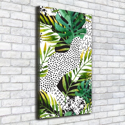 Tableau imprimé sur toile Feuilles tropicales points noirs