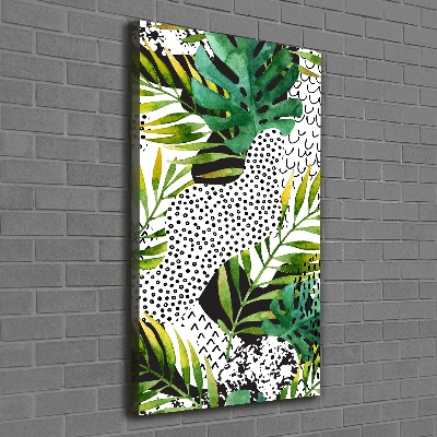 Tableau imprimé sur toile Feuilles tropicales points noirs