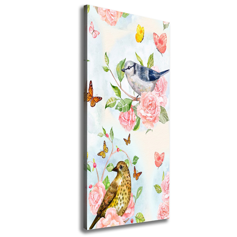 Tableau photo sur toile Oiseaux papillons fleurs