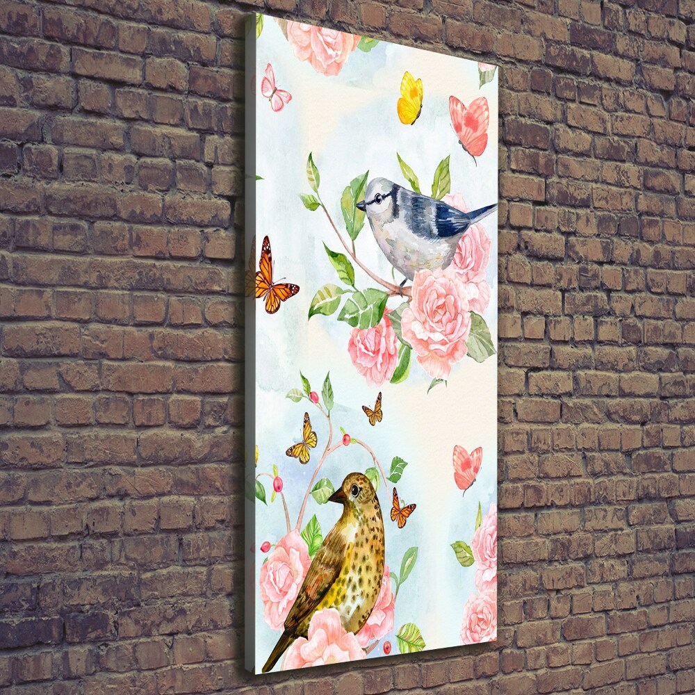 Tableau photo sur toile Oiseaux papillons fleurs