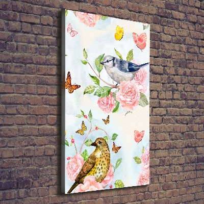 Tableau photo sur toile Oiseaux papillons fleurs