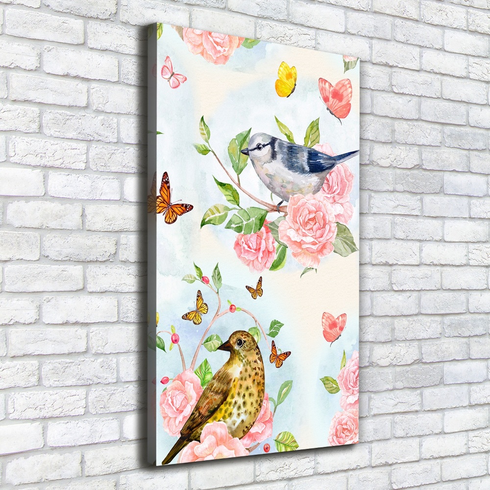 Tableau photo sur toile Oiseaux papillons fleurs