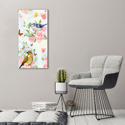 Tableau photo sur toile Oiseaux papillons fleurs