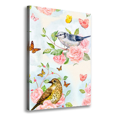 Tableau photo sur toile Oiseaux papillons fleurs