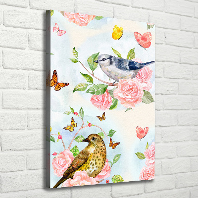 Tableau photo sur toile Oiseaux papillons fleurs