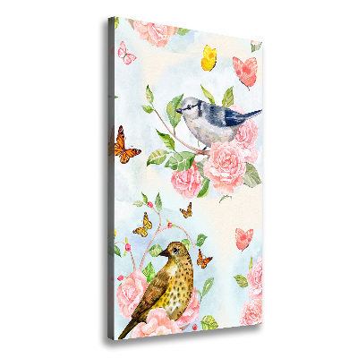 Tableau photo sur toile Oiseaux papillons fleurs