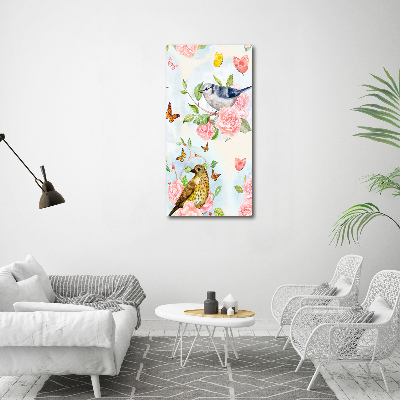 Tableau photo sur toile Oiseaux papillons fleurs