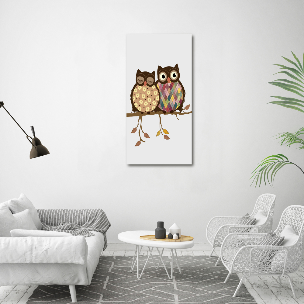 Tableau imprimé sur toile Couple de hiboux sur une branche