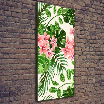 Tableau sur toile Fleurs hawaïennes roses feuilles vertes