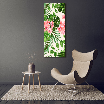 Tableau sur toile Fleurs hawaïennes roses feuilles vertes