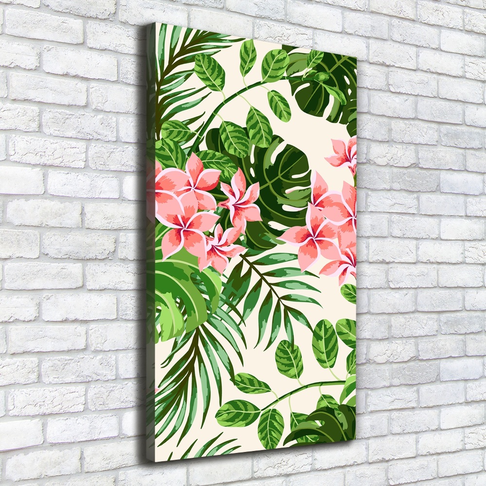 Tableau sur toile Fleurs hawaïennes roses feuilles vertes