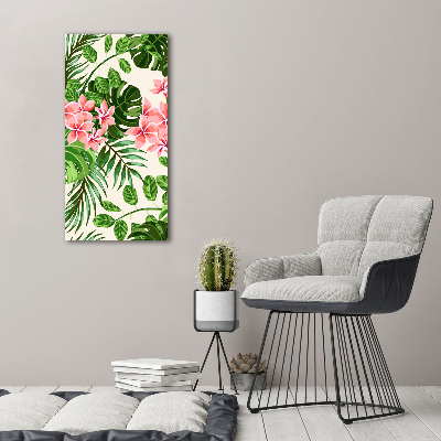 Tableau sur toile Fleurs hawaïennes roses feuilles vertes