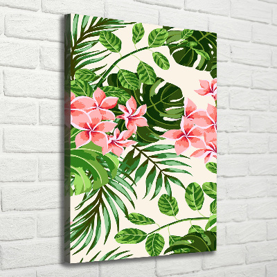 Tableau sur toile Fleurs hawaïennes roses feuilles vertes