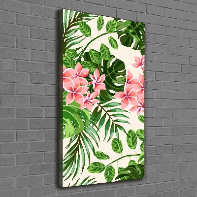 Tableau sur toile Fleurs hawaïennes roses feuilles vertes