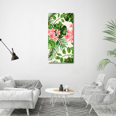 Tableau sur toile Fleurs hawaïennes roses feuilles vertes