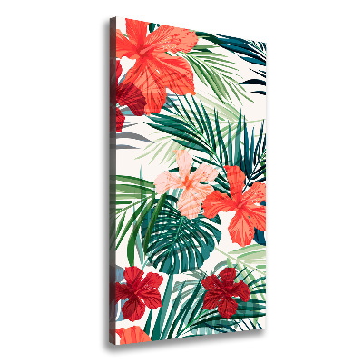 Tableau imprimé sur toile Fleurs hawaïennes roses monstera