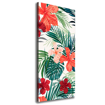 Tableau imprimé sur toile Fleurs hawaïennes roses monstera