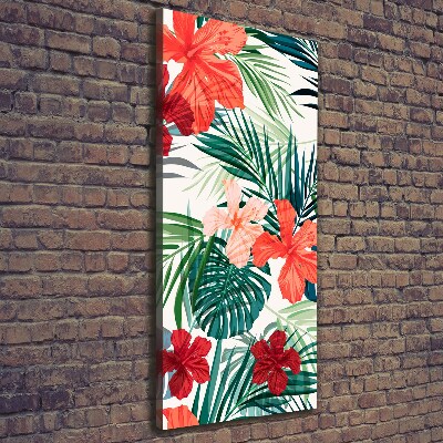 Tableau imprimé sur toile Fleurs hawaïennes roses monstera