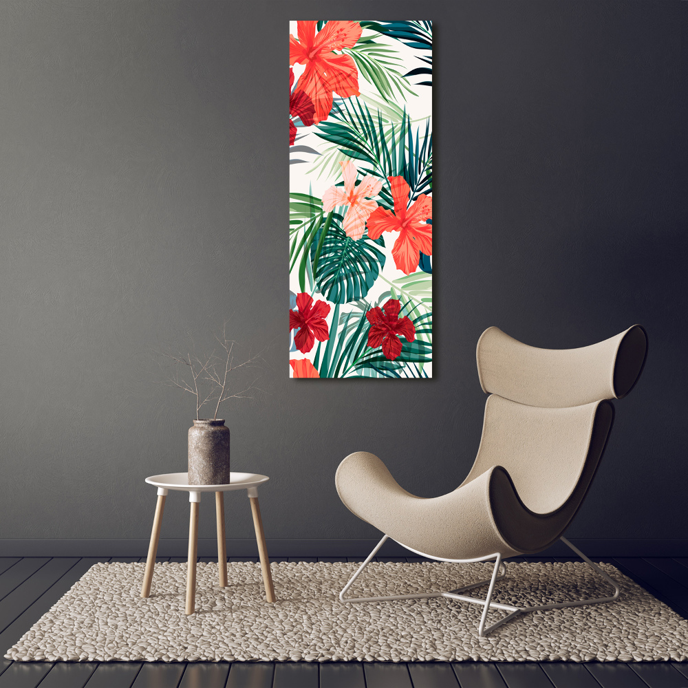 Tableau imprimé sur toile Fleurs hawaïennes roses monstera