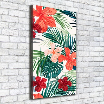 Tableau imprimé sur toile Fleurs hawaïennes roses monstera