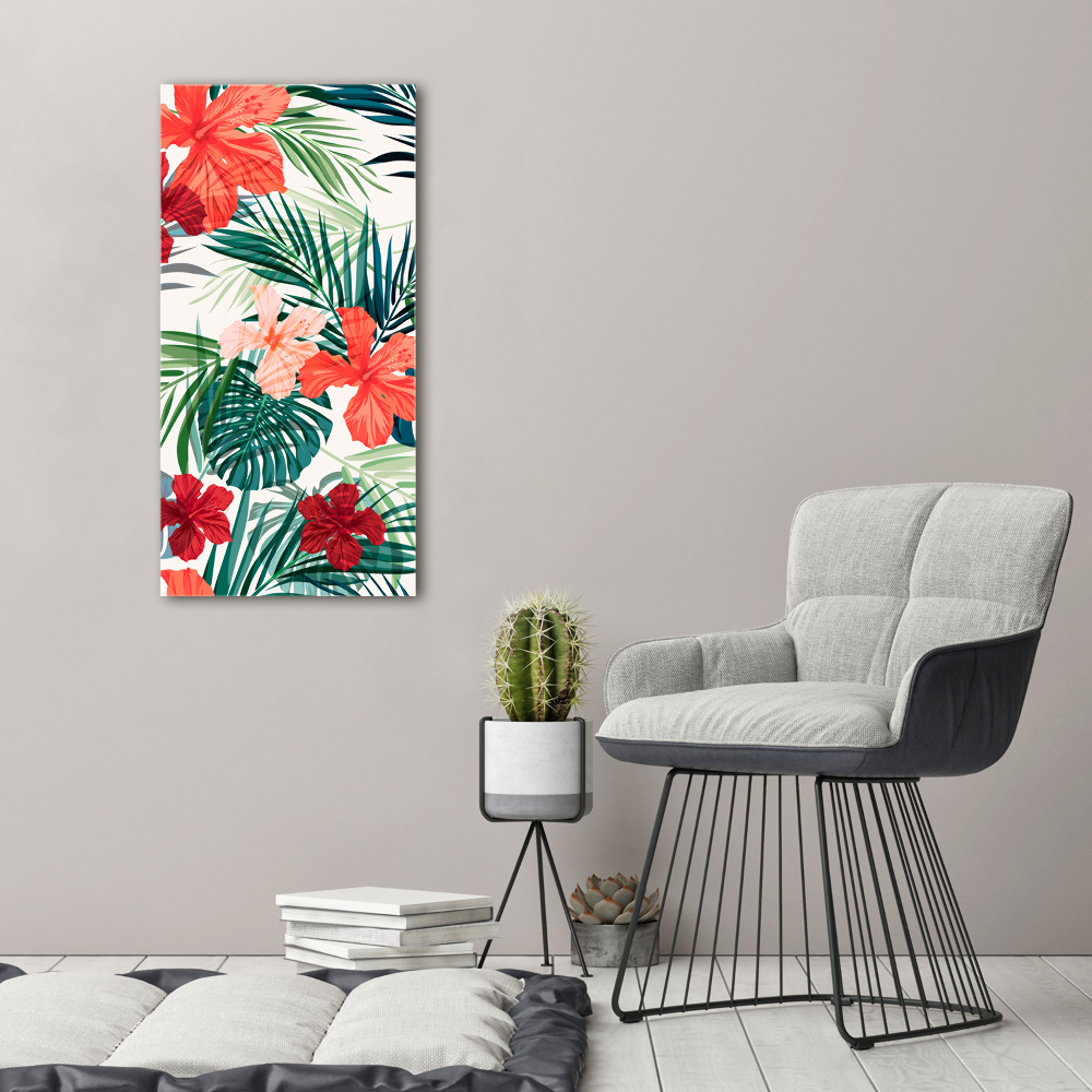 Tableau imprimé sur toile Fleurs hawaïennes roses monstera