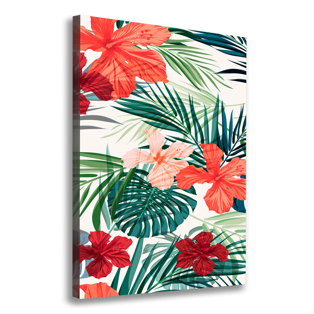 Tableau imprimé sur toile Fleurs hawaïennes roses monstera