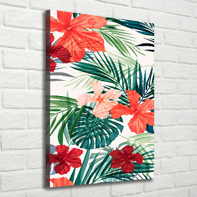 Tableau imprimé sur toile Fleurs hawaïennes roses monstera