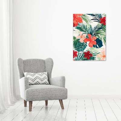 Tableau imprimé sur toile Fleurs hawaïennes roses monstera