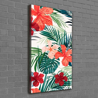 Tableau imprimé sur toile Fleurs hawaïennes roses monstera