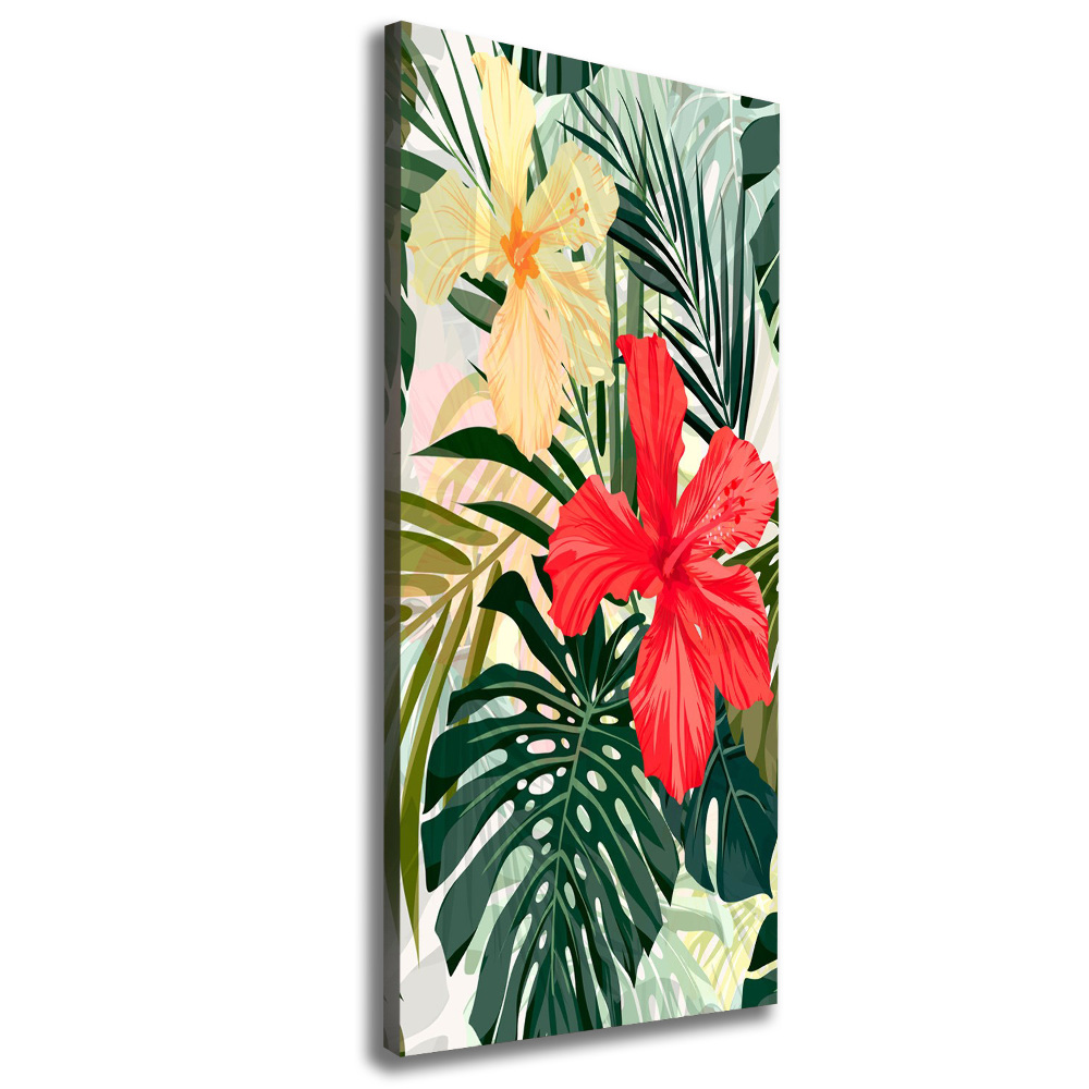 Tableau mural sur toile Fleurs hawaïennes roses monstera