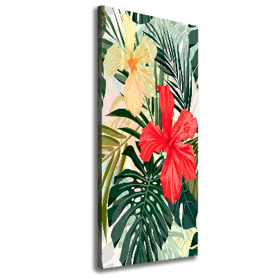 Tableau mural sur toile Fleurs hawaïennes roses monstera