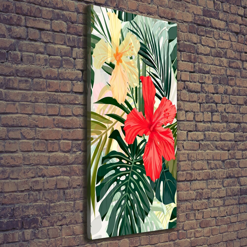 Tableau mural sur toile Fleurs hawaïennes roses monstera