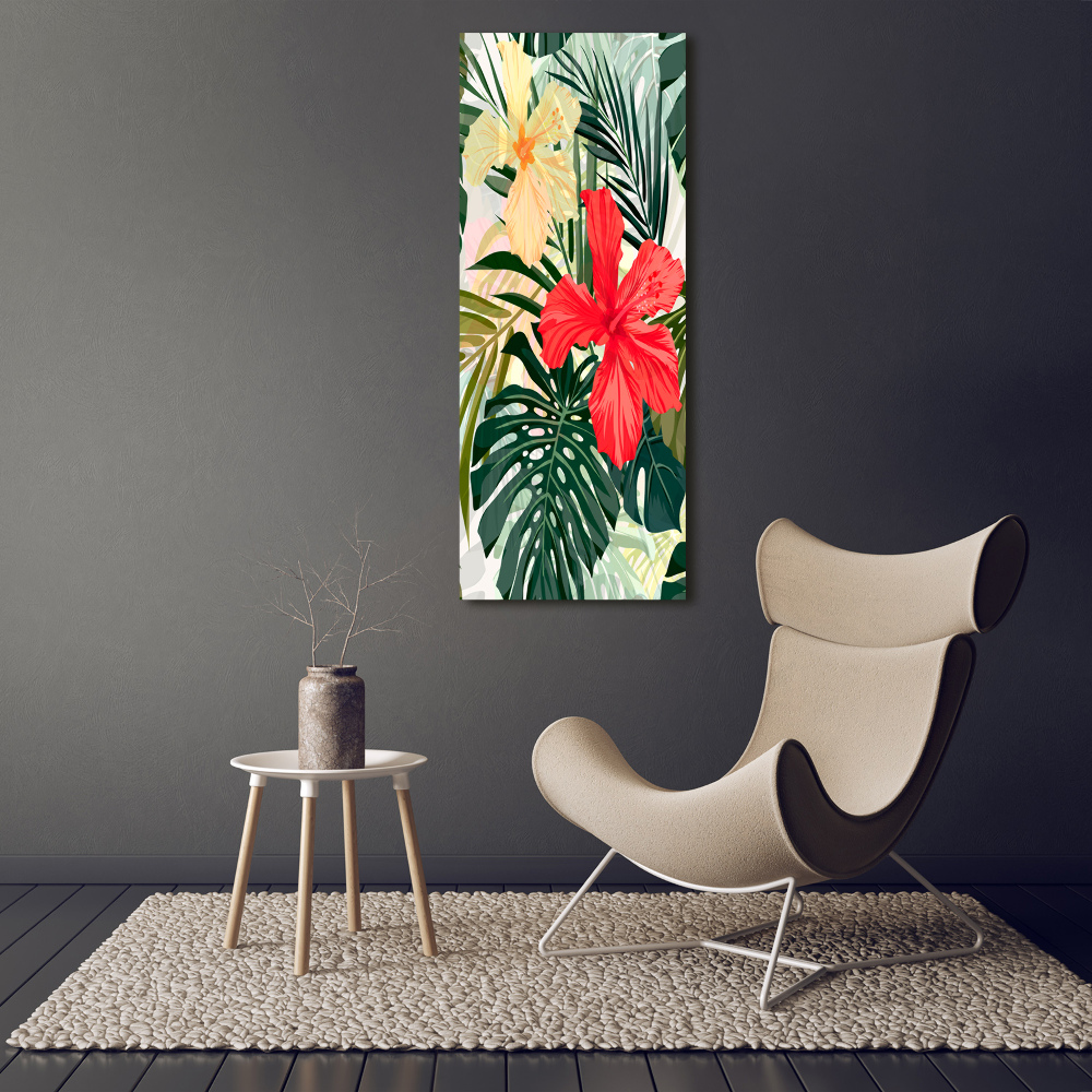 Tableau mural sur toile Fleurs hawaïennes roses monstera