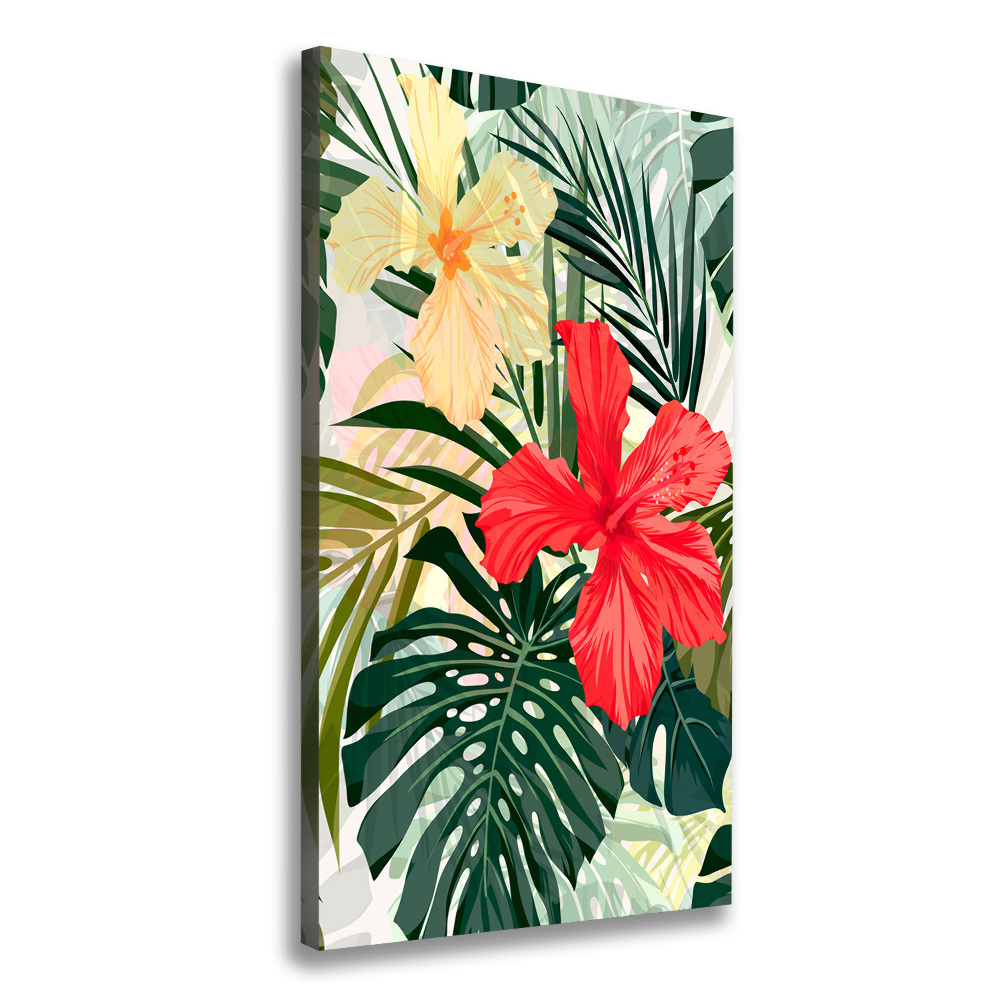 Tableau mural sur toile Fleurs hawaïennes roses monstera