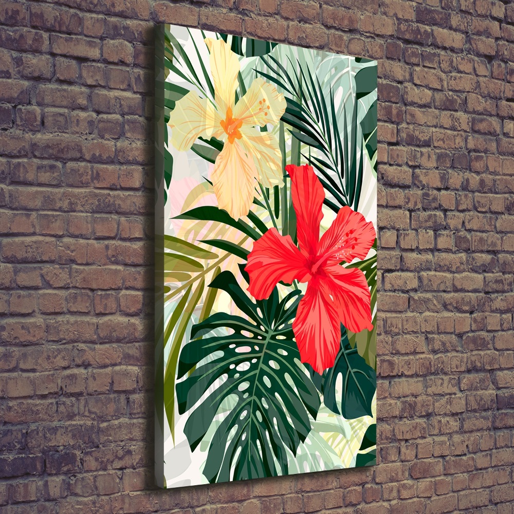 Tableau mural sur toile Fleurs hawaïennes roses monstera