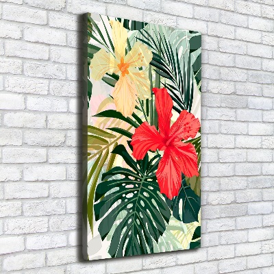 Tableau mural sur toile Fleurs hawaïennes roses monstera