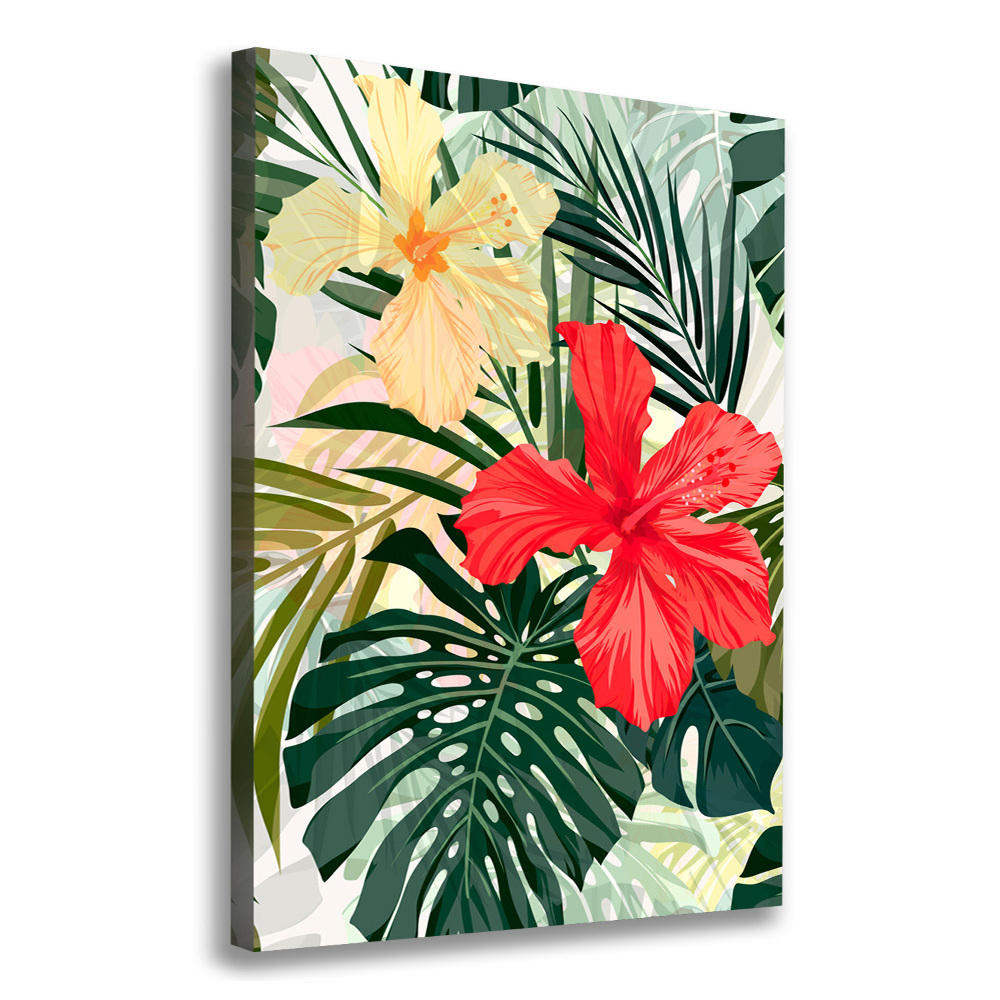 Tableau mural sur toile Fleurs hawaïennes roses monstera