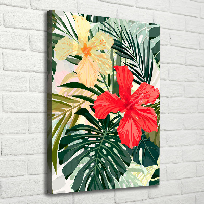 Tableau mural sur toile Fleurs hawaïennes roses monstera