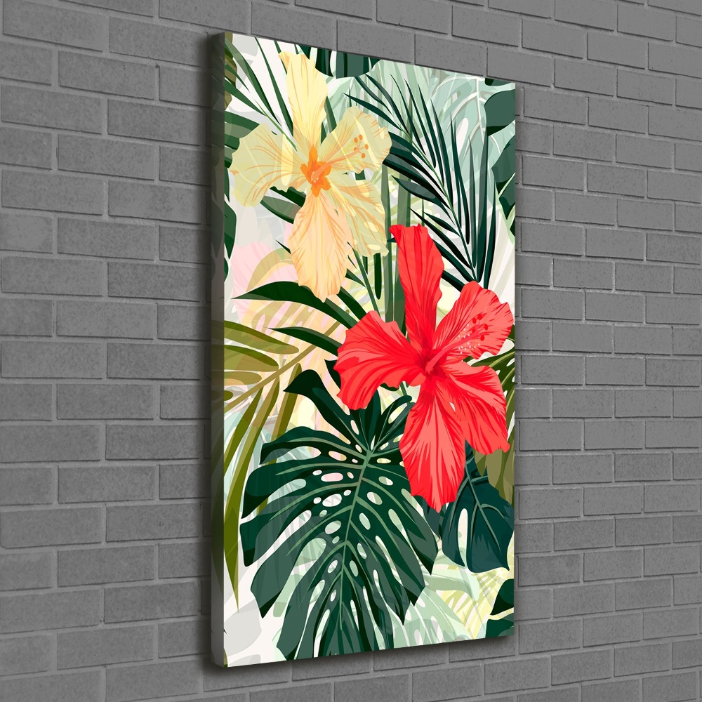 Tableau mural sur toile Fleurs hawaïennes roses monstera