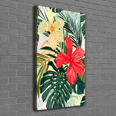 Tableau mural sur toile Fleurs hawaïennes roses monstera