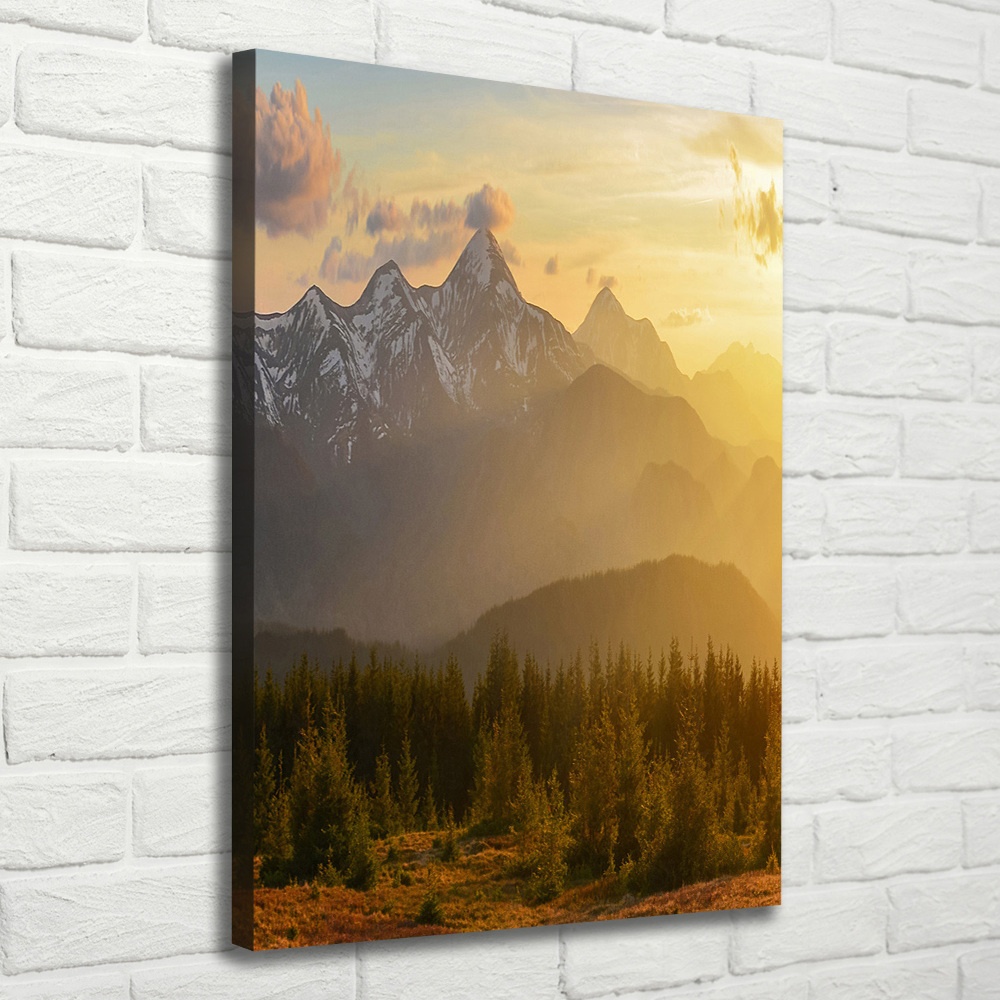 Tableau sur toile Coucher de soleil en montagne