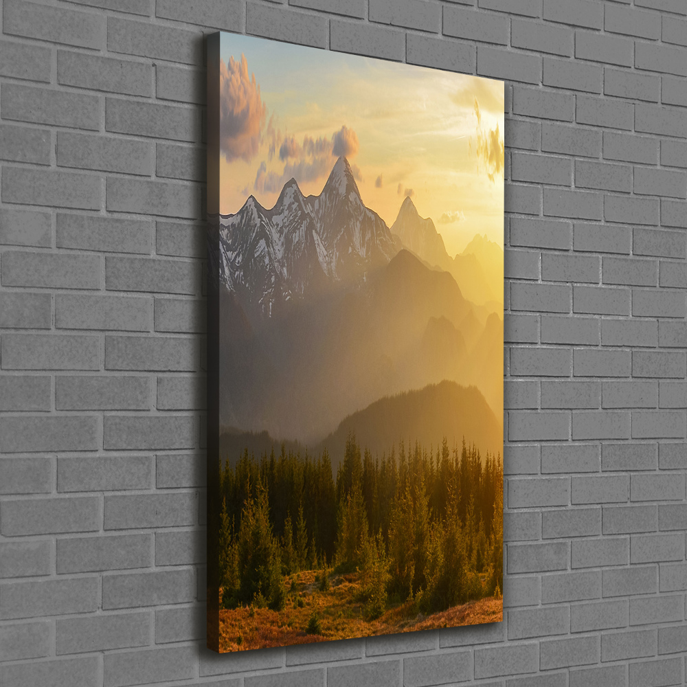 Tableau sur toile Coucher de soleil en montagne