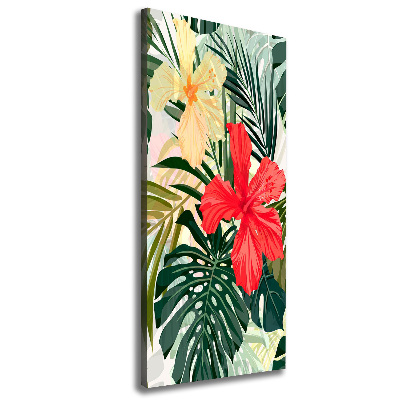 Tableau toile imprimée Fleurs hawaïennes roses monstera