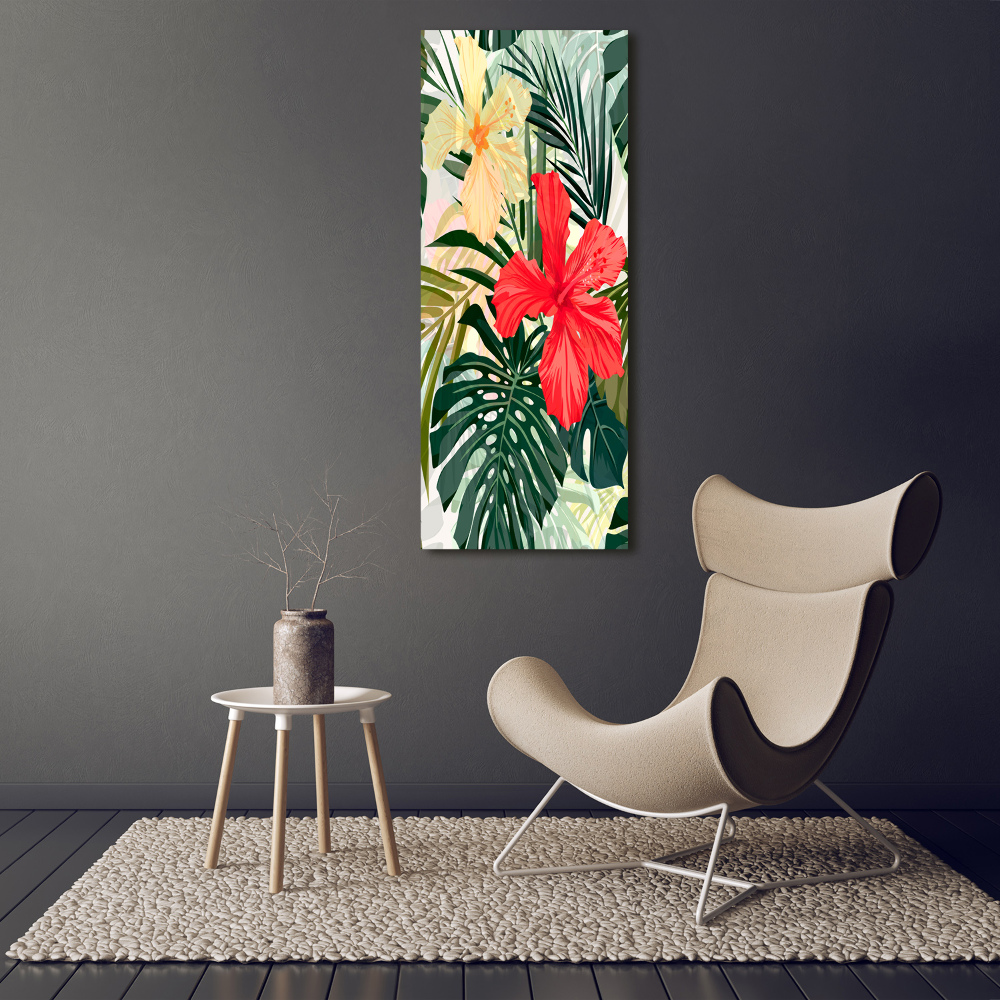 Tableau toile imprimée Fleurs hawaïennes roses monstera