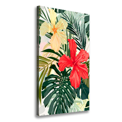 Tableau toile imprimée Fleurs hawaïennes roses monstera