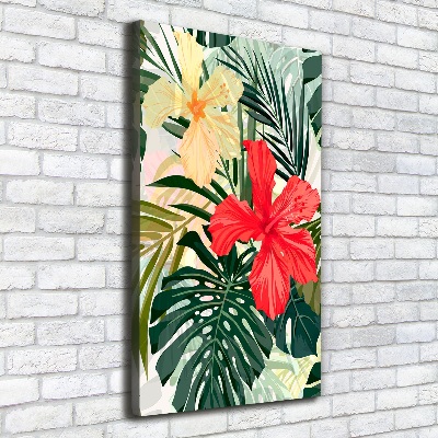 Tableau toile imprimée Fleurs hawaïennes roses monstera