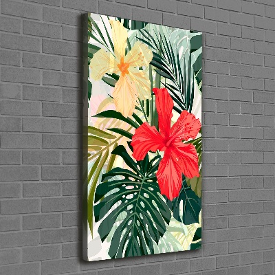 Tableau toile imprimée Fleurs hawaïennes roses monstera