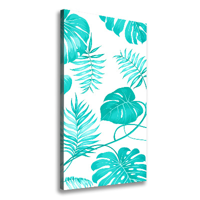 Tableau imprimé sur toile Feuilles tropicales bleu