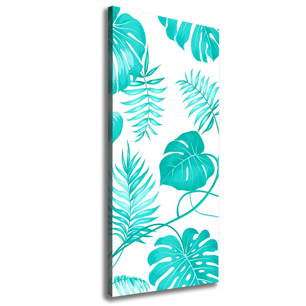 Tableau imprimé sur toile Feuilles tropicales bleu