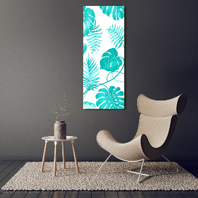 Tableau imprimé sur toile Feuilles tropicales bleu